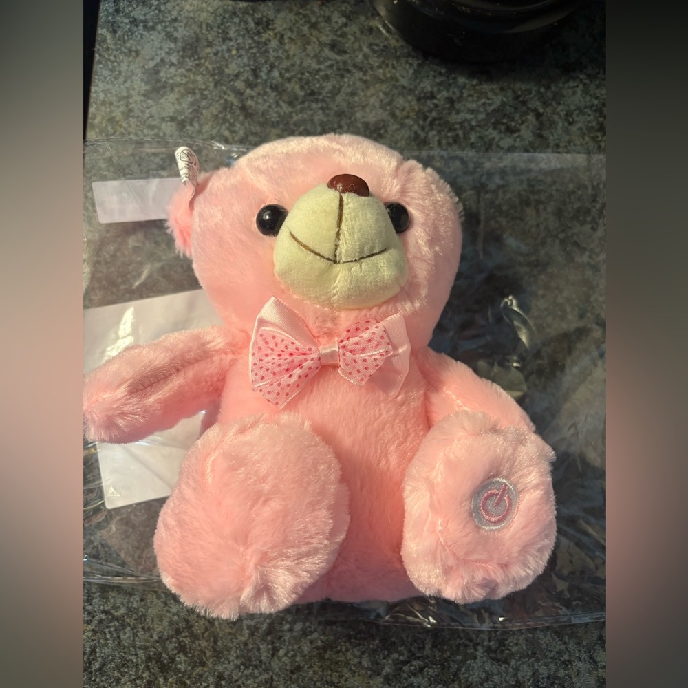 Pink Stuffed Teddy Bear with Bow